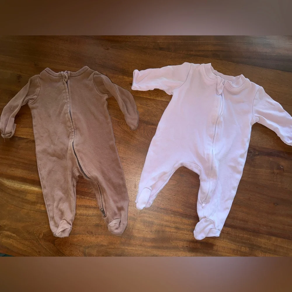 Baby Footed Pajamas Set in Pink and Brown Newborn &‎ 0-3m bundle